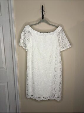 Chico's White Off-Shoulder Crochet Dress #1084